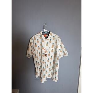 Free Planet Men’s White Pineapple Print Short Sleeve Button Up Shirt Sz 3XL